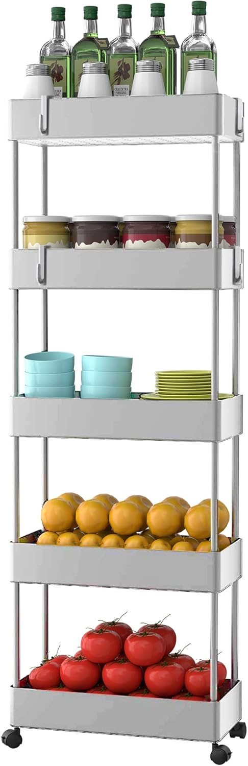 5 Tier Slim Rolling Utility Cart with Wheels H98406