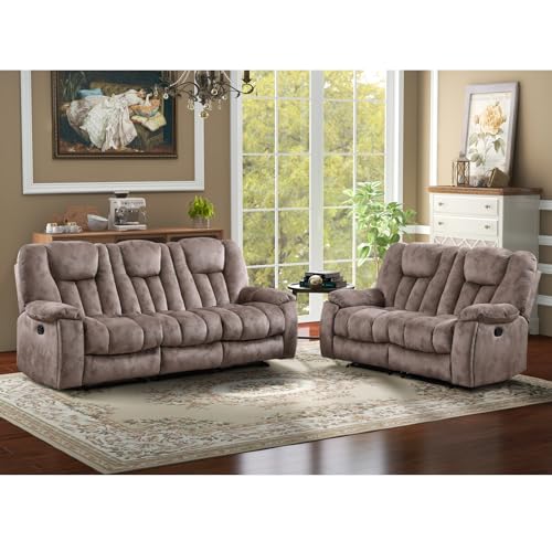 Apricot Manual Recliner Sofa with Cup Holders T896