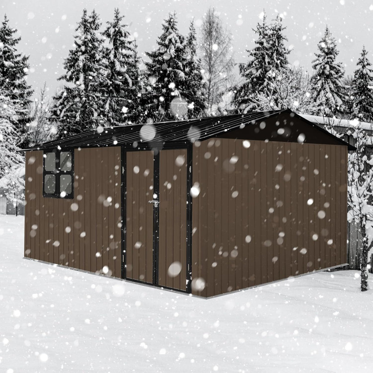 12x10 FT Metal Garden Shed Brown Z173