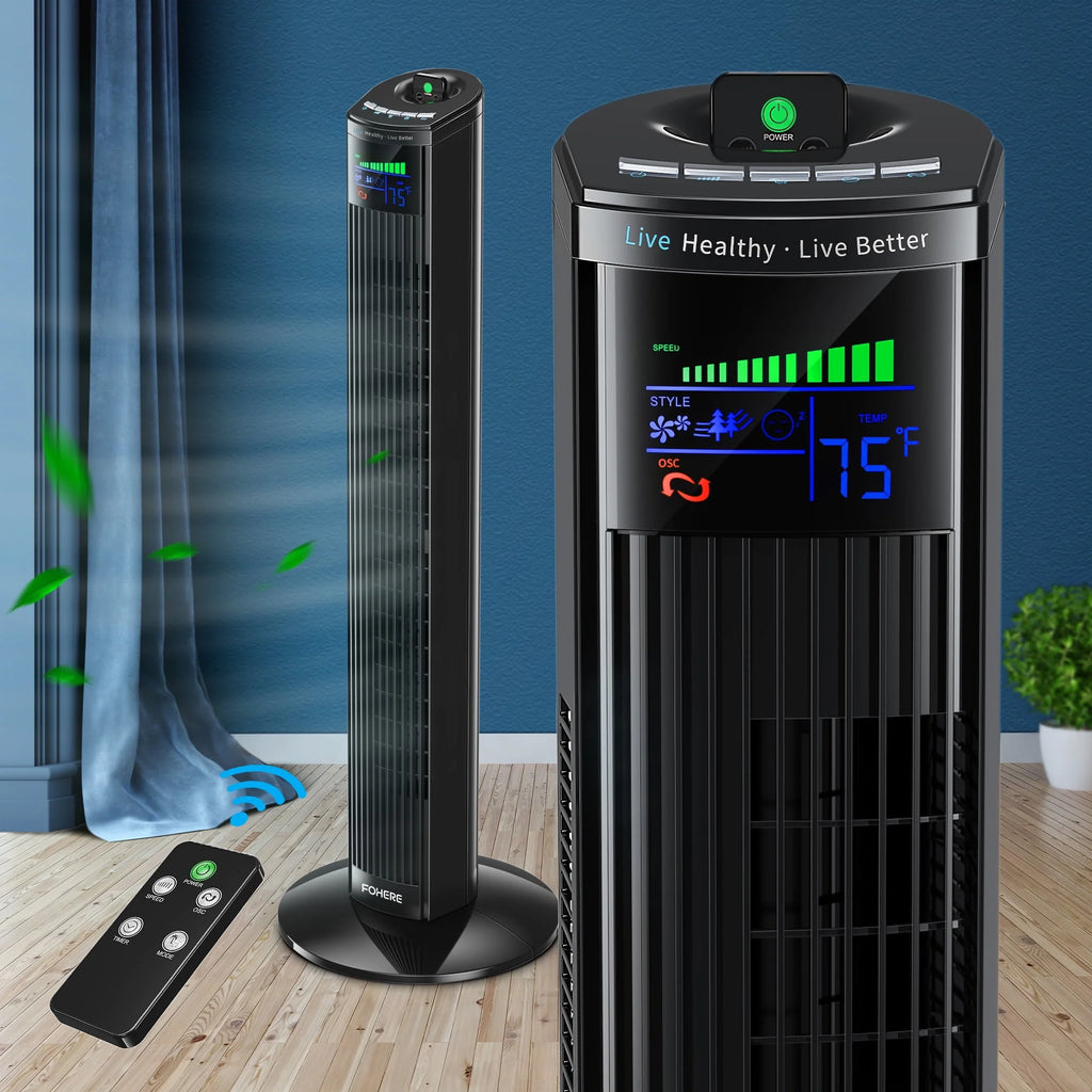 Black Oscillating Tower Fan with Remote Control B958