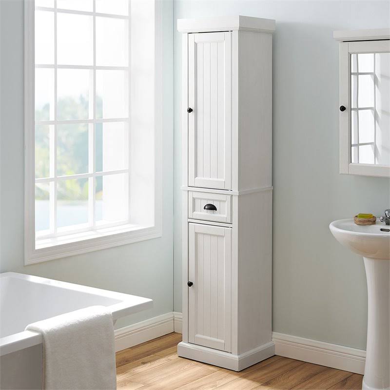 2 Drawer Linen Cabinet in Distressed White F10347