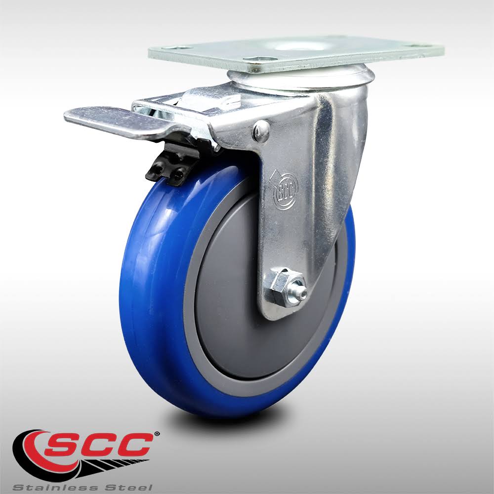 Blue Poly Wheel Stainless Swivel Caster with Total Lock Brake F6803
