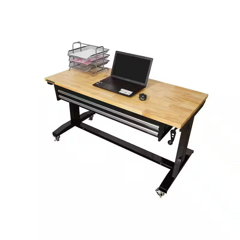 Adjustable Height Work Table with 2 Drawers in Black F2088