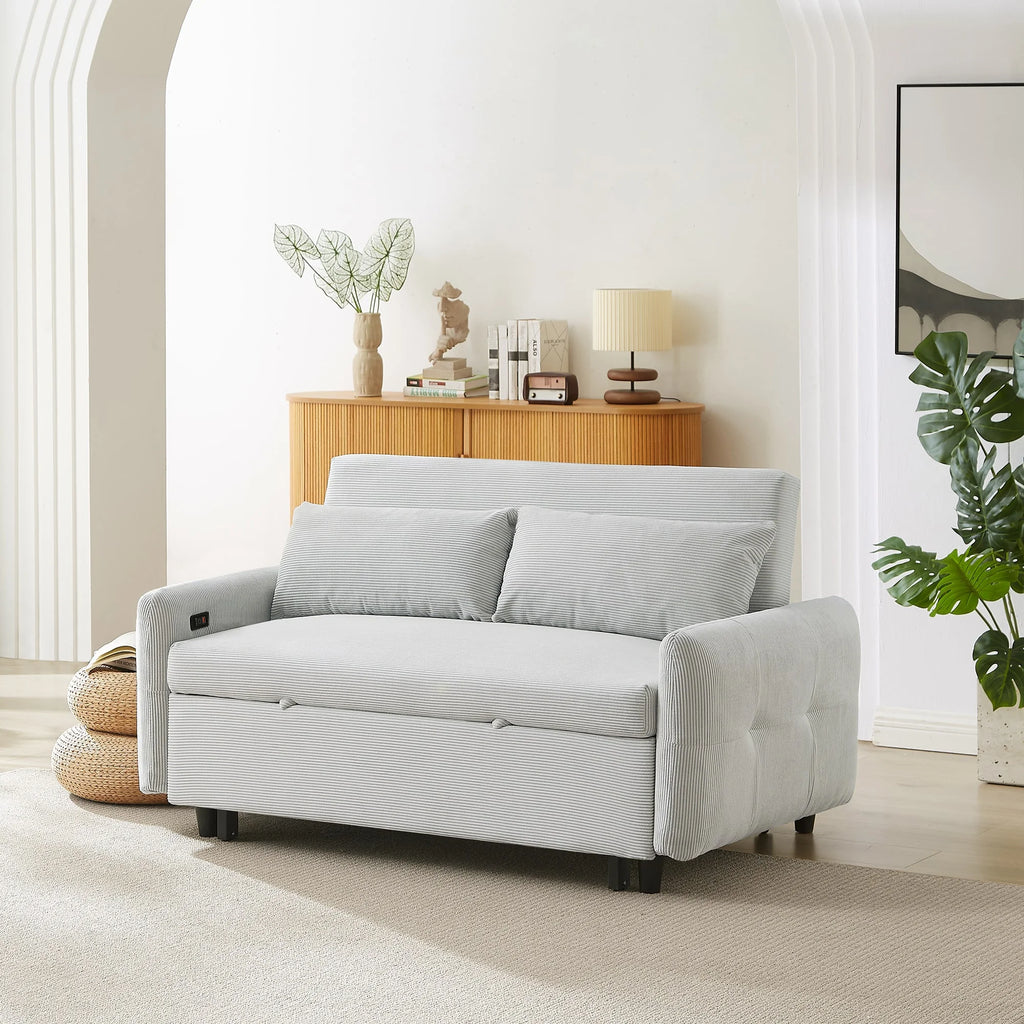 2-Seater Pull-Out Sofa Bed with Adjustable Backrest and USB Port N60653