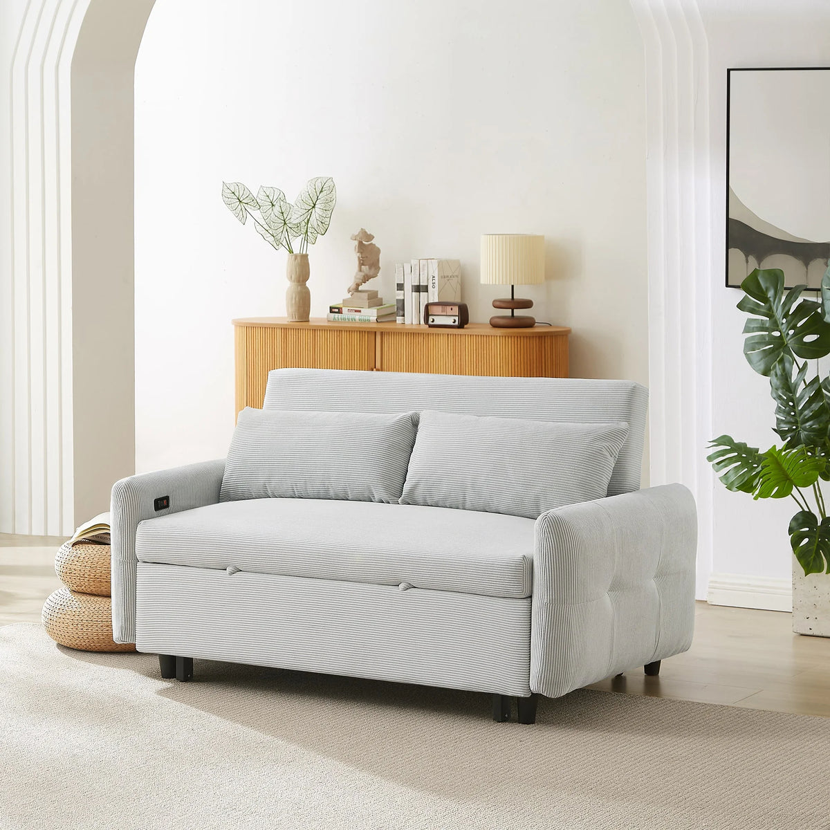 2-Seater Pull-Out Sofa Bed with Adjustable Backrest and USB Port N60653