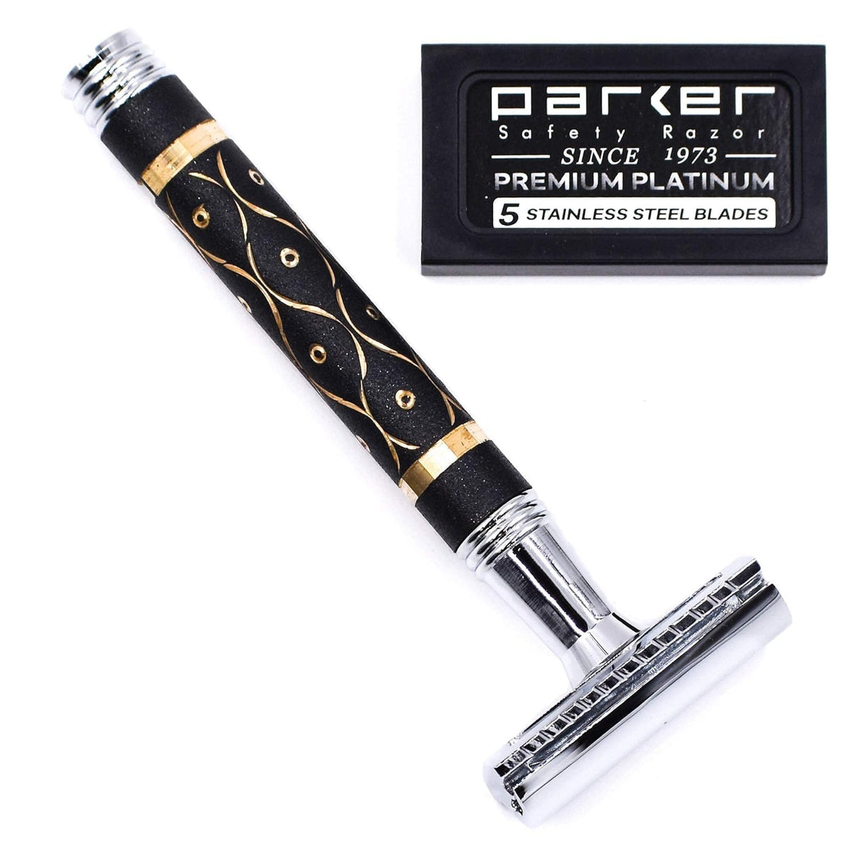 65R Super Heavyweight Gray and Gold Double Edge Safety Razor & 5 Blade Refills F444