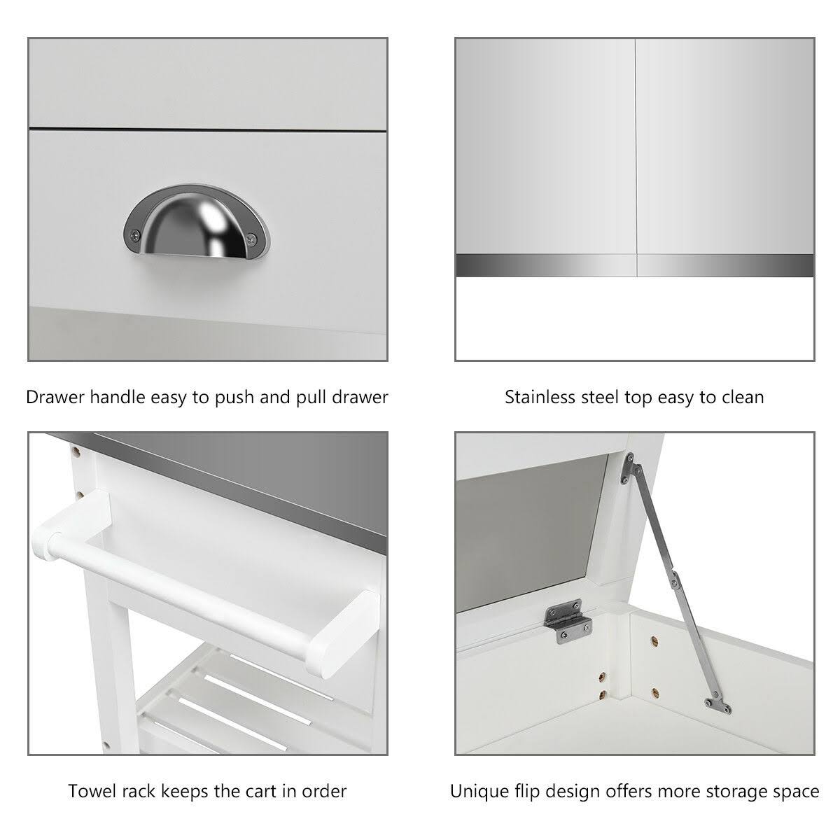 Stainless Steel Mobile Kitchen Cart with Drawers & Casters J69378