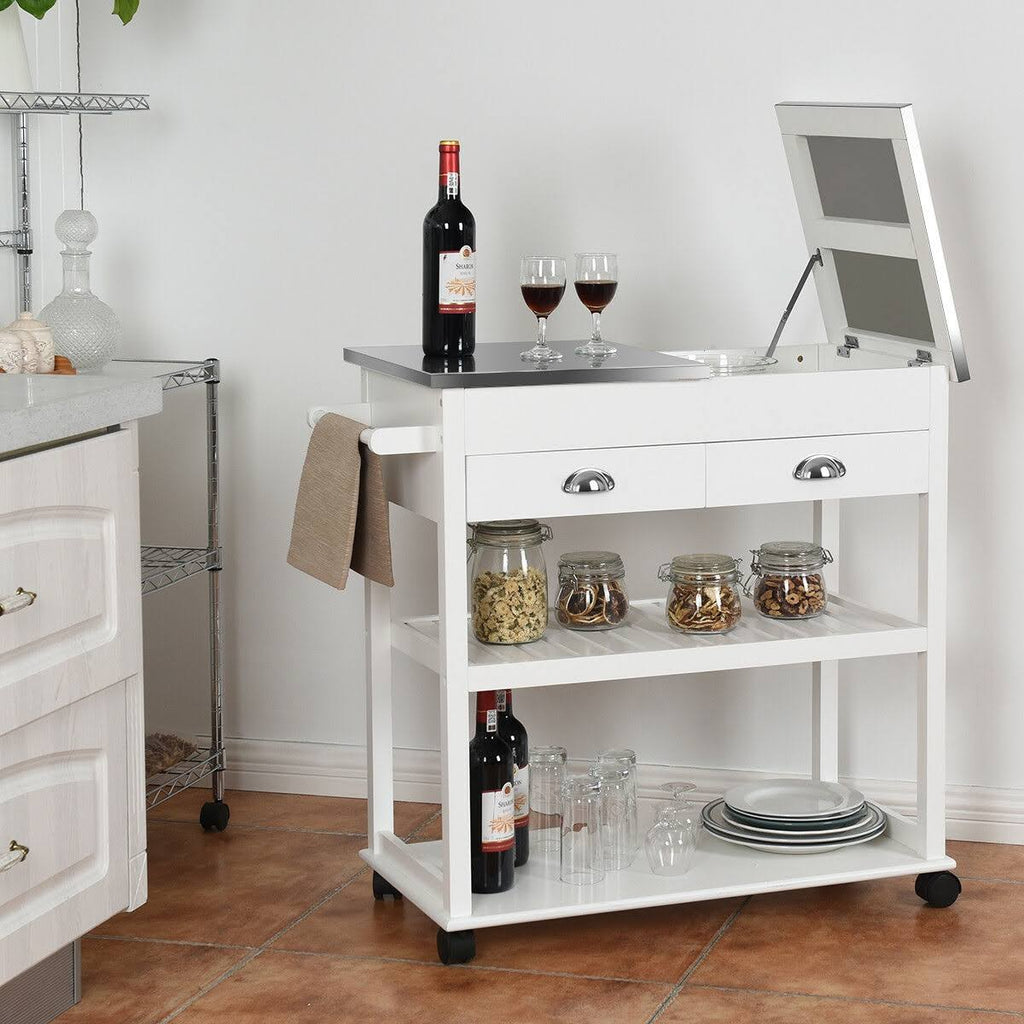Stainless Steel Mobile Kitchen Cart with Drawers & Casters J69378