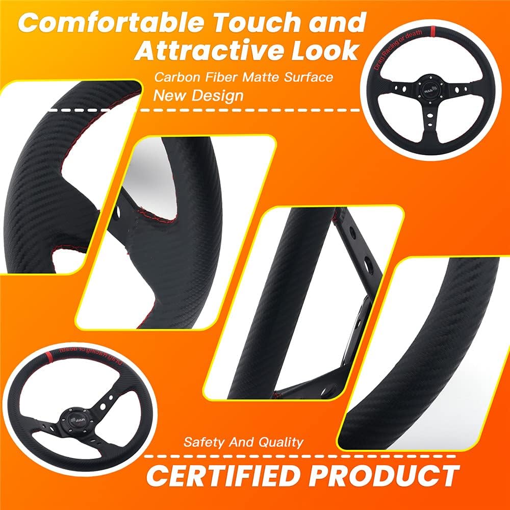 350mm Deep Dish 6 Bolt PU Carbon Fiber Racing Steering Wheel I238811