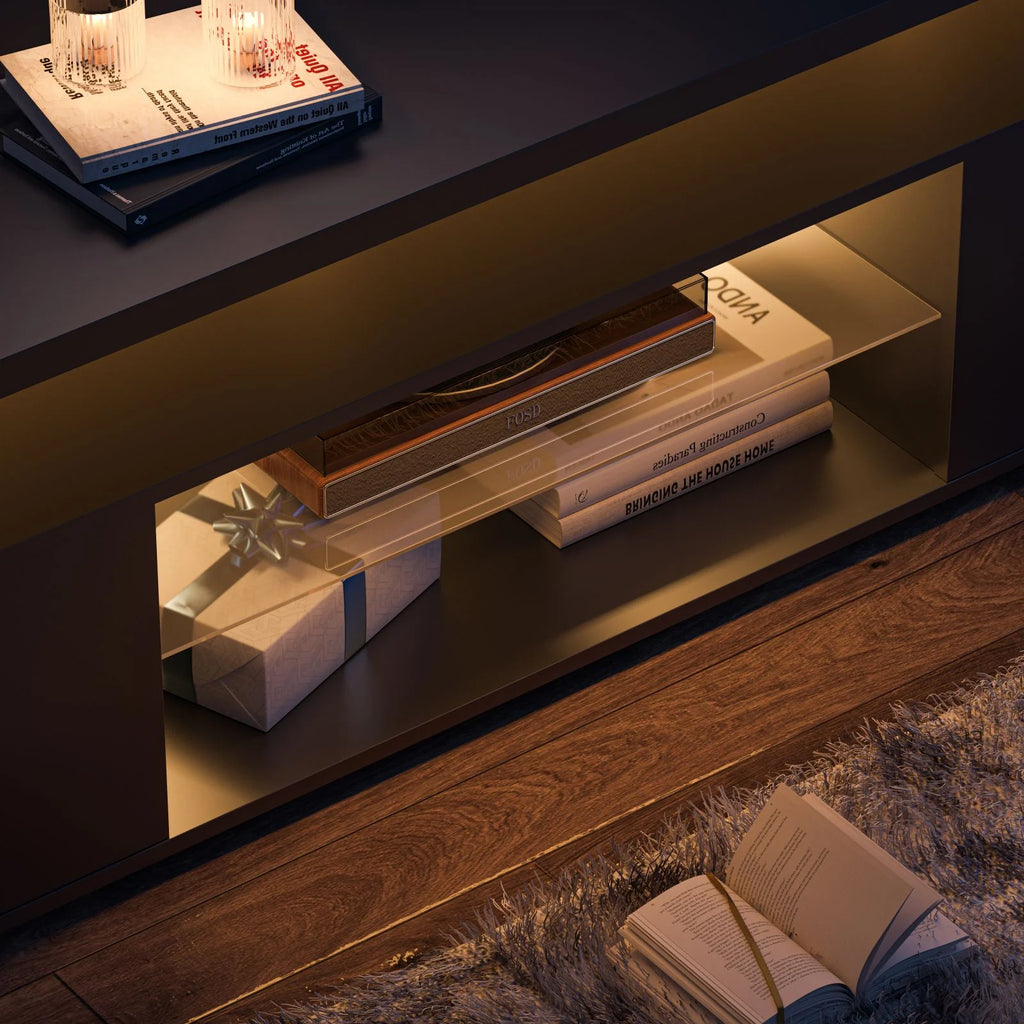 Black TV Stand with Glass Shelf P272