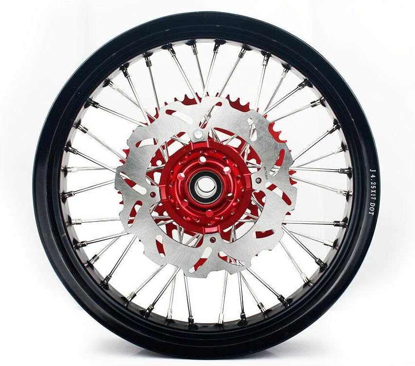 17" Supermoto Wheel Set with Brake Rotors and Rear Sprocket U1612
