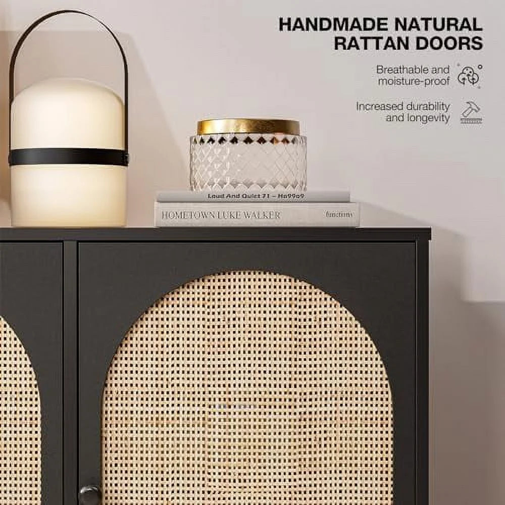 Accent Cabinet with Natural Rattan Doors Sideboard Buffet U96438