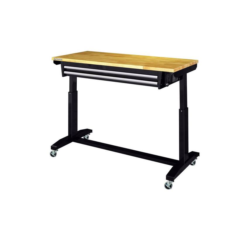 Adjustable Height Work Table with 2 Drawers in Black F2088