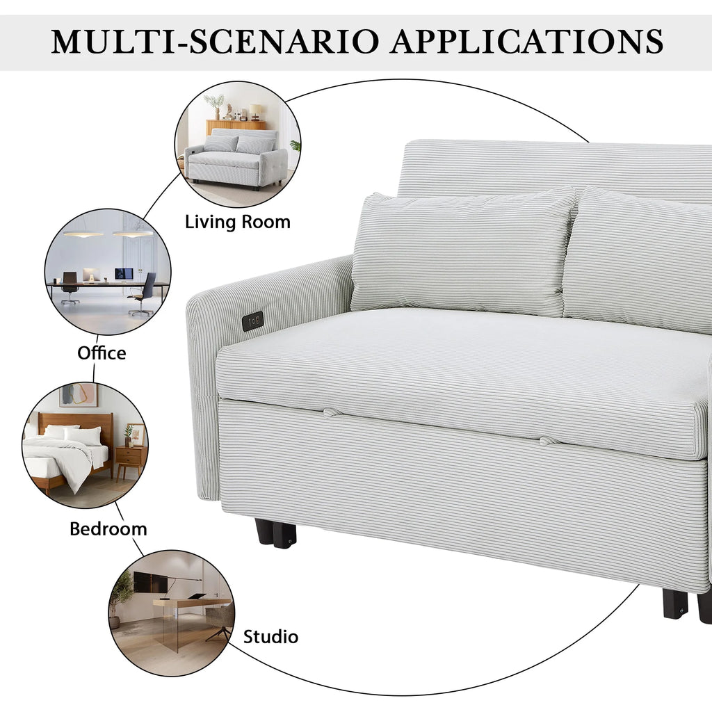 2-Seater Pull-Out Sofa Bed with Adjustable Backrest and USB Port N60653