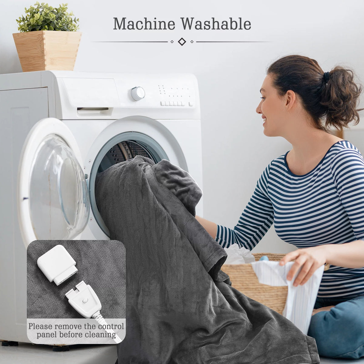 Electric Heated Blanket 62" x 84" Twin Size Machine Washable Flannel Gray K179195