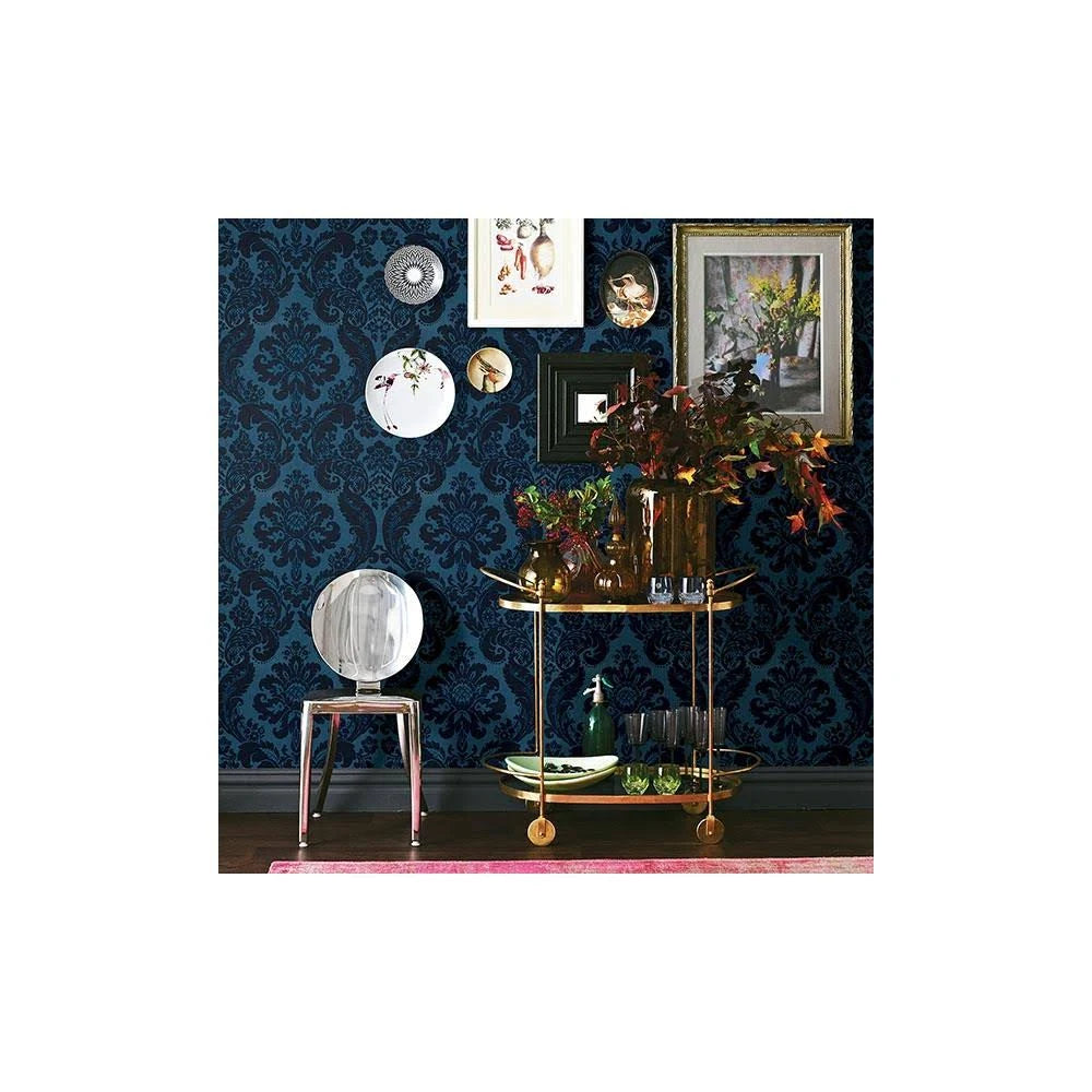 Shadow Blue Damask Wallpaper D25167