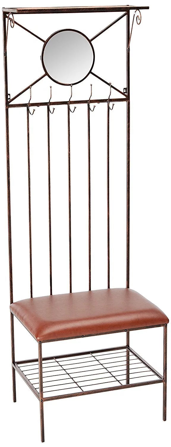 Copper Metal Storage Bench & Coat Rack with Mirror K22755