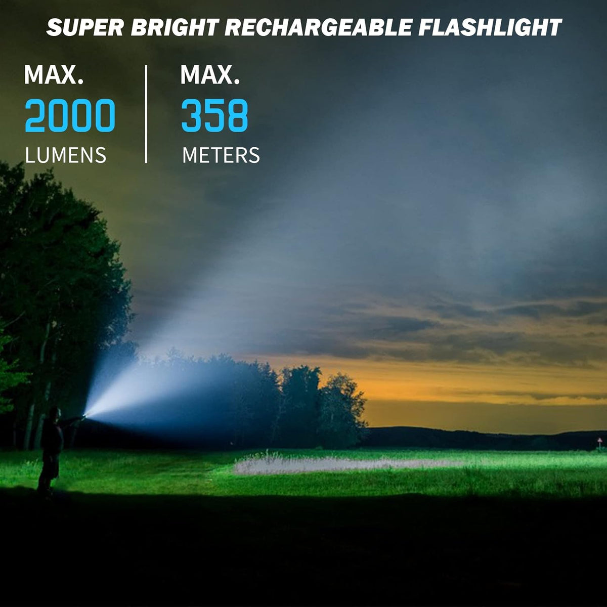 Rechargeable Flashlight 2000 Lumen, Pocket Flashlight with Lanyard, IP68 Waterproof Tactical Flashlight F4140