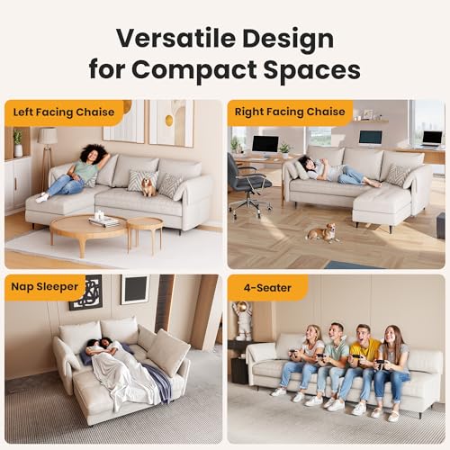 Small Beige L-Shaped Sectional Couch with Storage P5241