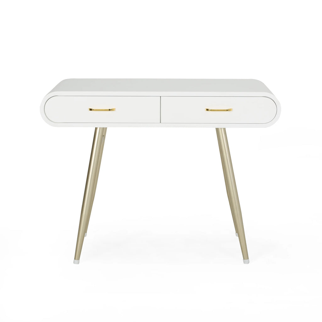 White and Champagne Gold Faux Wood Vanity Table V53637