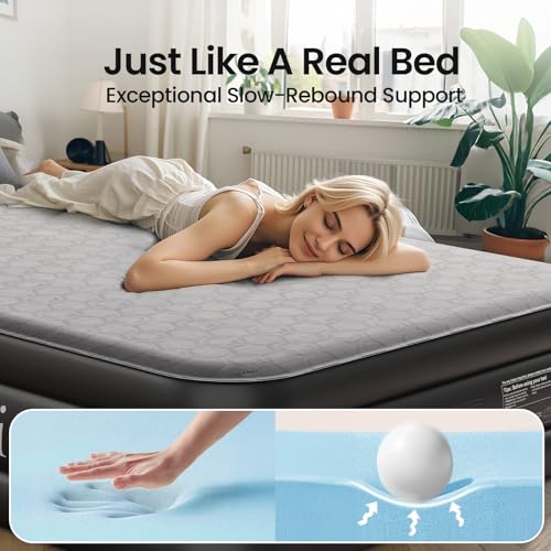 Queen Air Mattress with Built-in Pump, 18" Raised Inflatable Bed, Black L5090