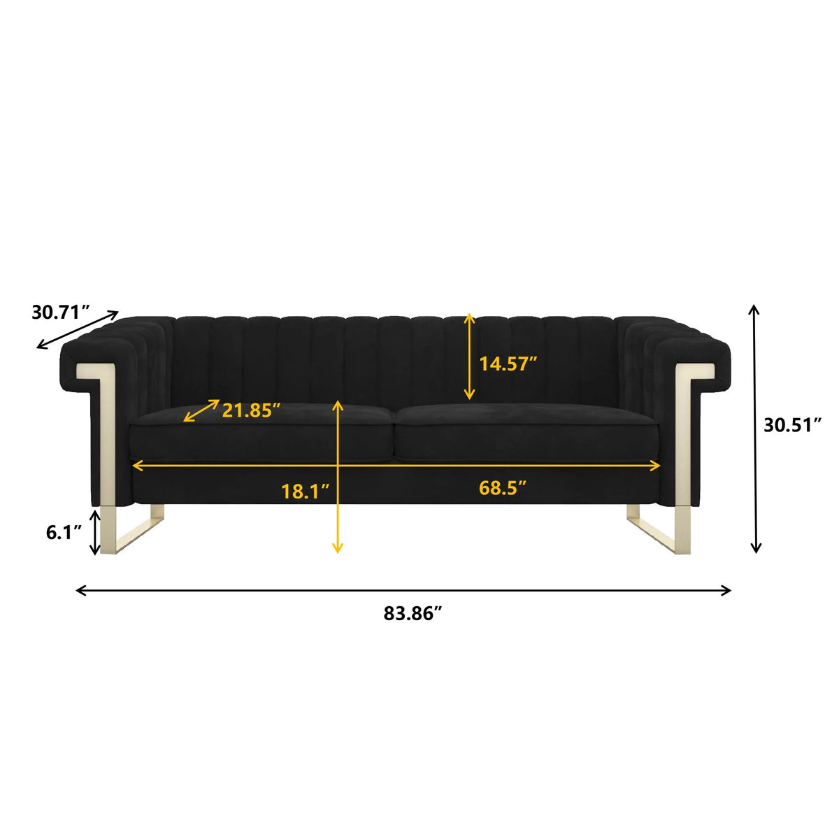 Blue Velvet Chesterfield Sofa with Gold Legs R2690