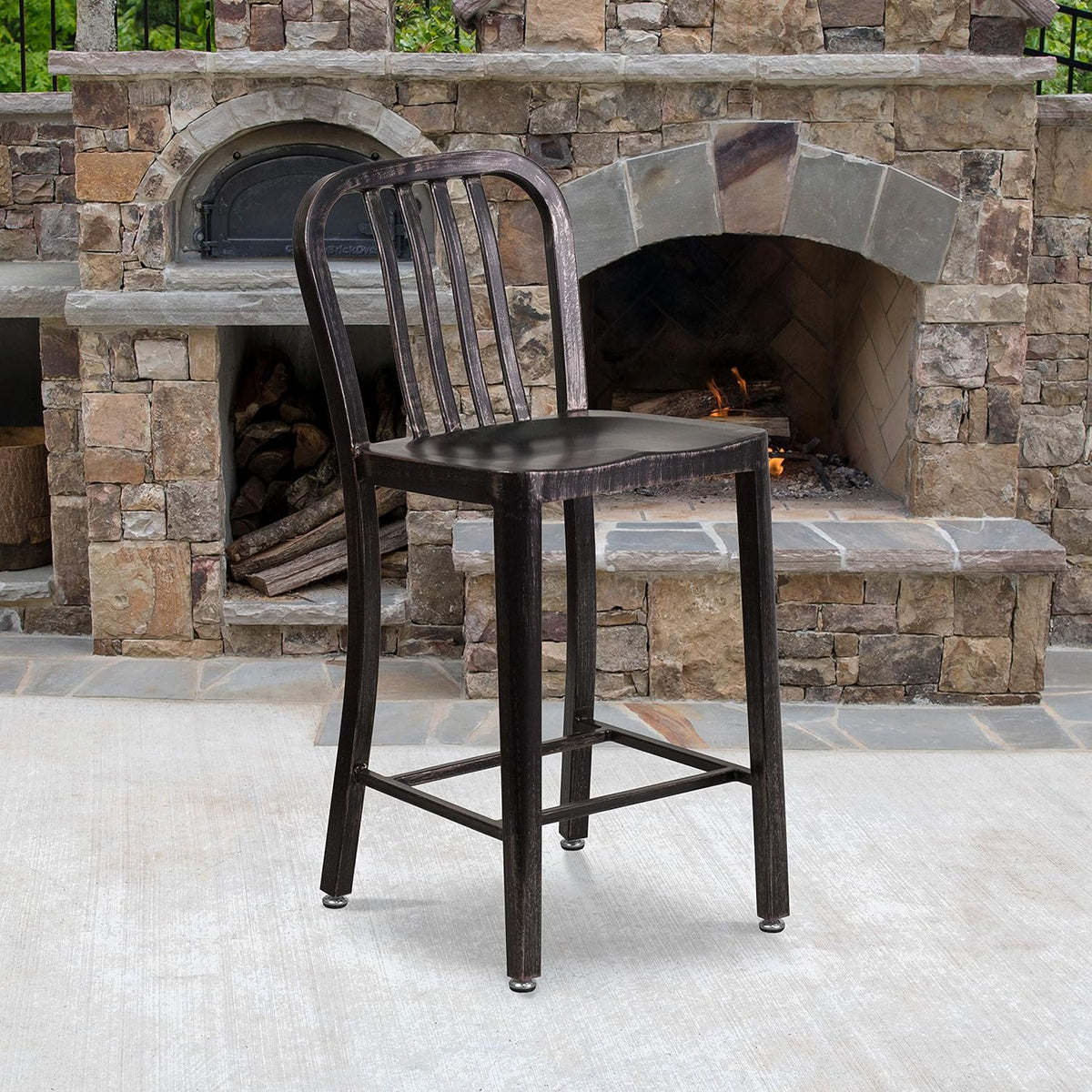 Silver Metal Indoor-Outdoor Counter Height Stool T5722