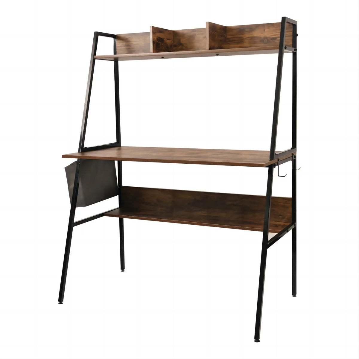 Brown Computer Desk with Hutch and Storage Shelves M960