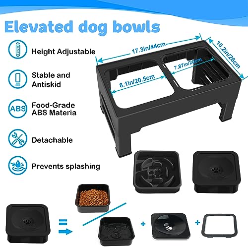 2-in-1 Elevated Slow Feeder Dog Bowls with Non-Skid Silicone Mat M366