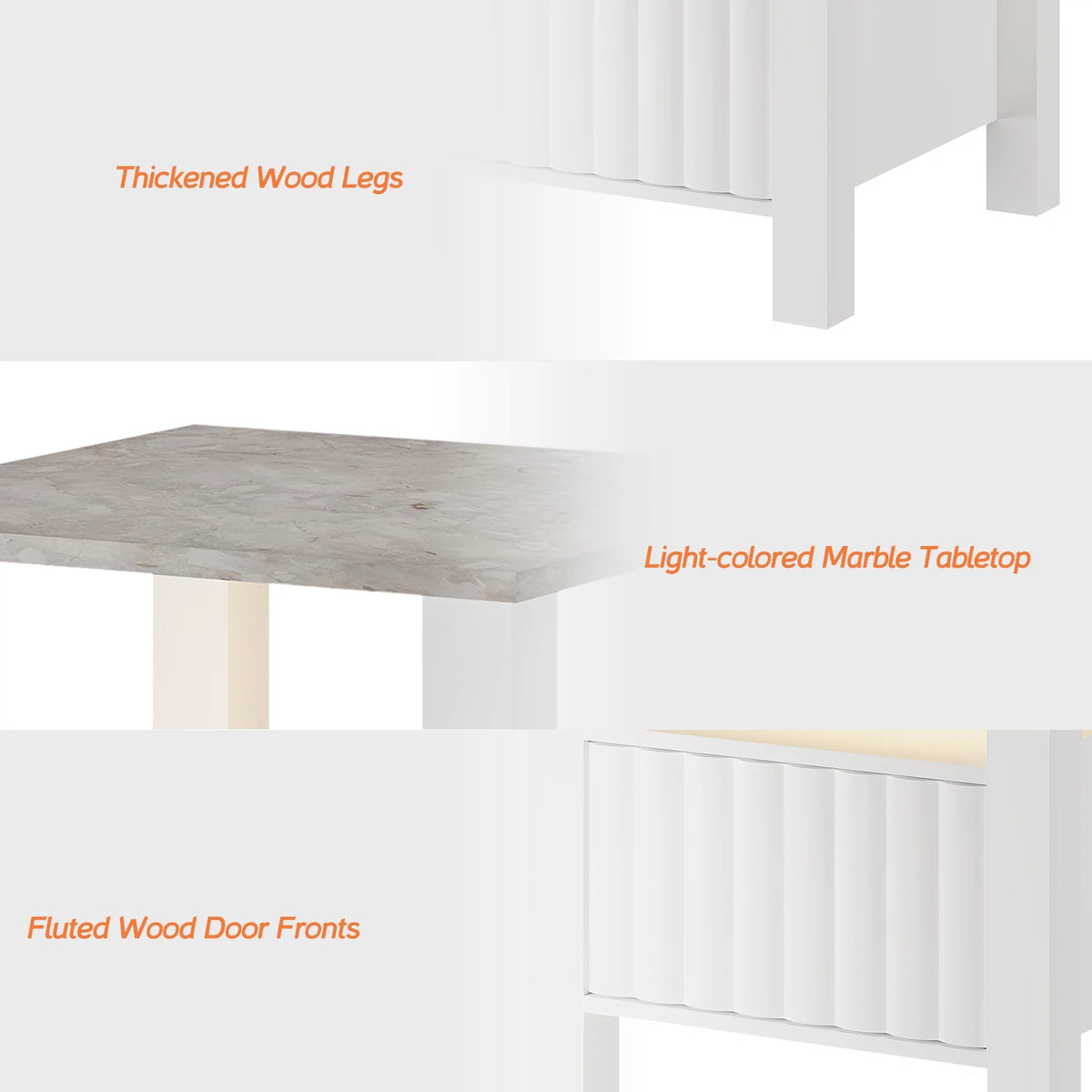 White LED End Table with Door and Open Storage P52236