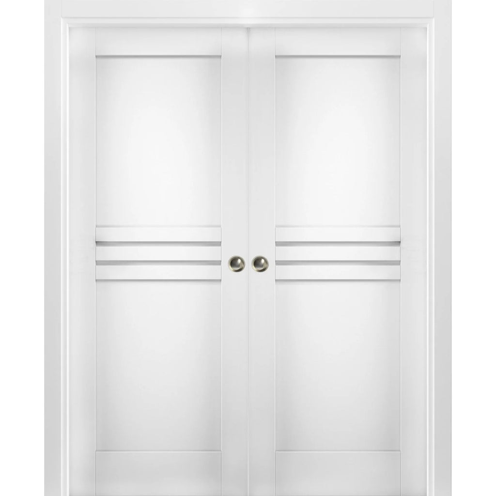 White Silk MDF Double Pocket Doors with Kit Rail Hardware T270