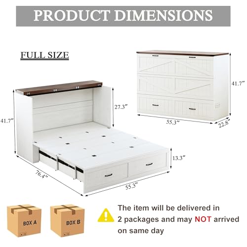 White Murphy Bed with Storage and Charging Station E513699