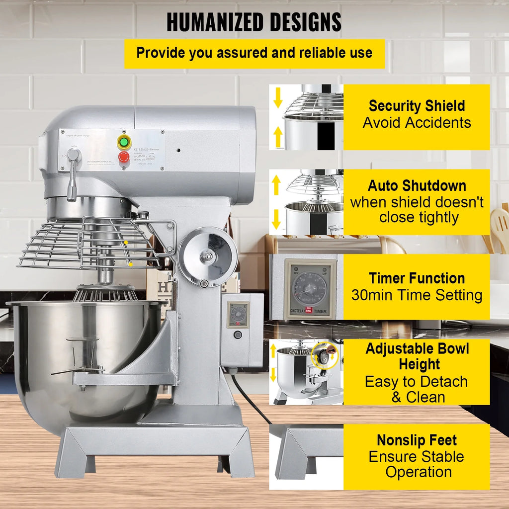 Commercial Food Mixer 20Qt 750W 3 Speeds Stainless Steel Bowl S55415