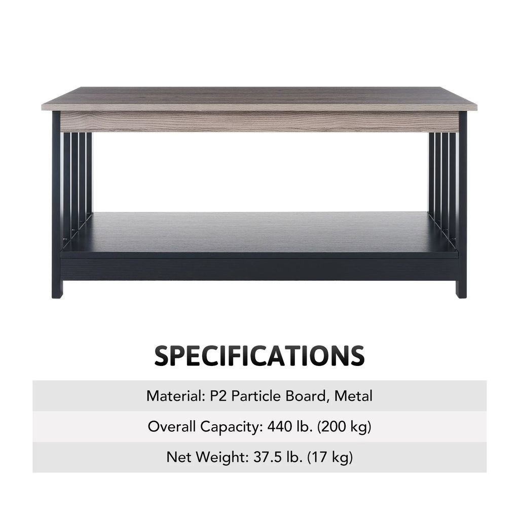 Farmhouse Coffee Table with Teak Top & Ebony Lower Shelf R1320