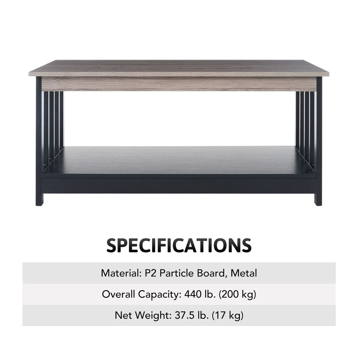 Farmhouse Coffee Table with Teak Top & Ebony Lower Shelf R1320