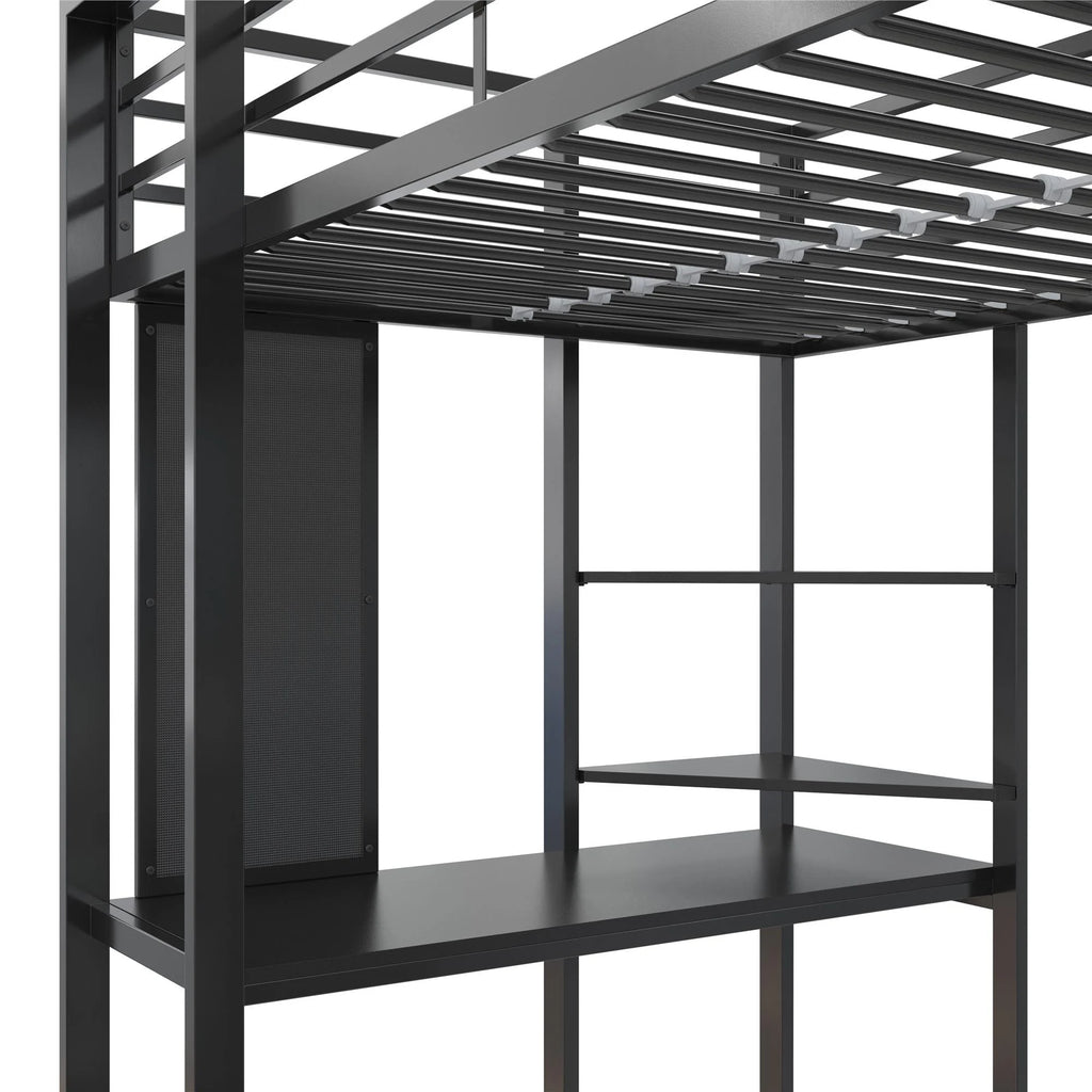 Twin Size Black Metal Loft Bed Y71972