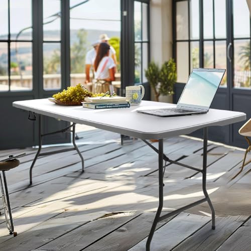 6FT Folding Picnic Table with Tablecloth, White X171