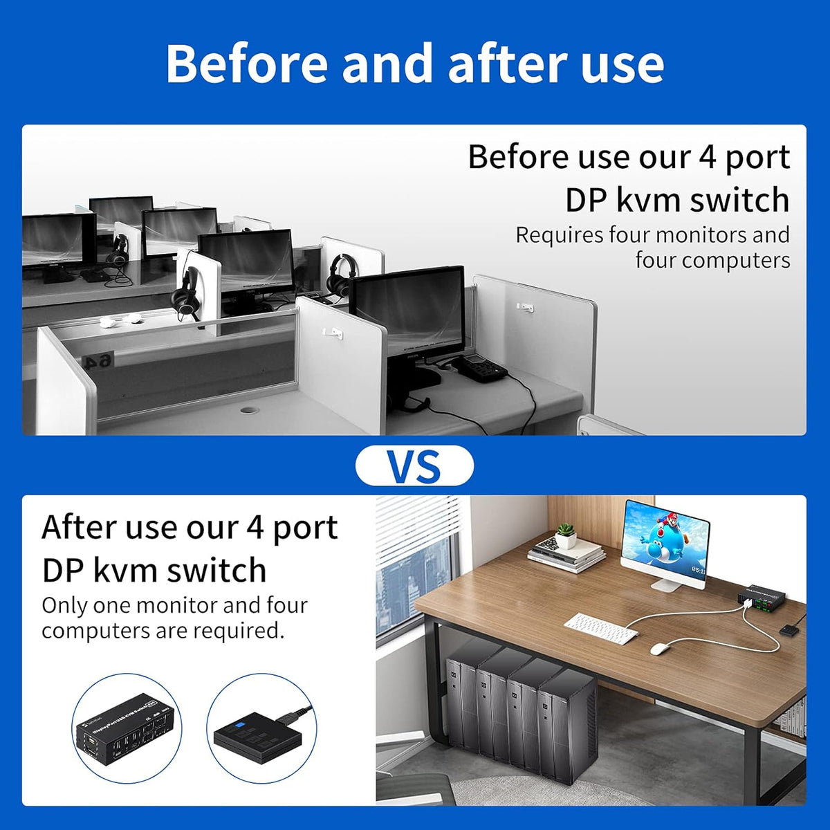 DisplayPort KVM Switch 4 Port 4K@60Hz 4 in 1 Out USB K62877