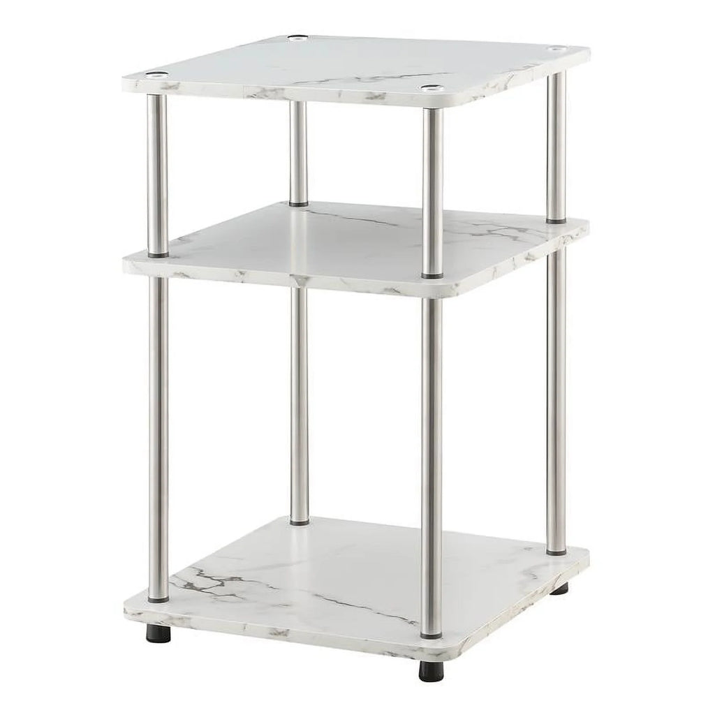 White Faux Marble Three-Tier End Table Set of 2 B19957