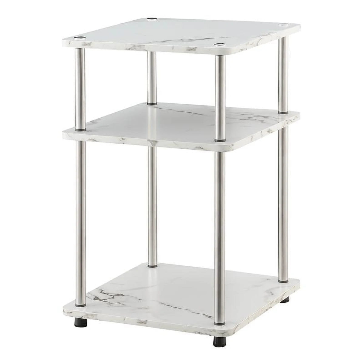 White Faux Marble Three-Tier End Table Set of 2 B19957