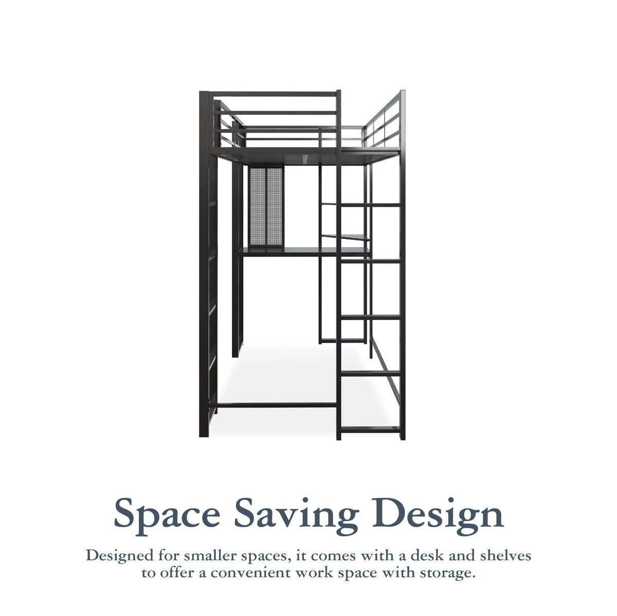 Twin Size Black Metal Loft Bed Y71972