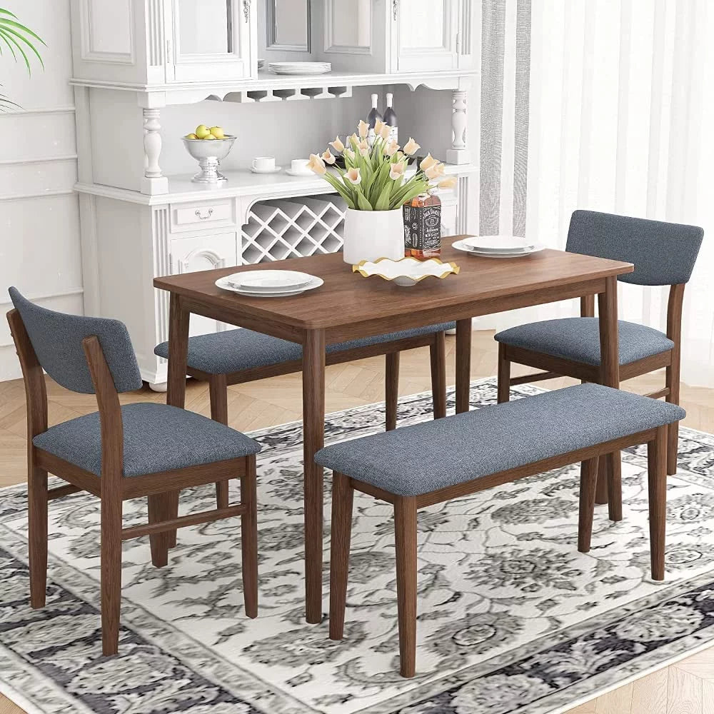 Rubber Wood Dining Table with 2 Benches and 2 Chairs V56073