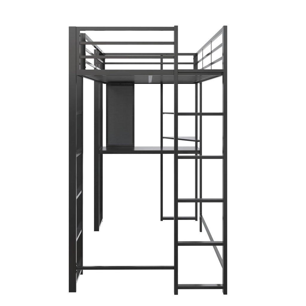 Twin Size Black Metal Loft Bed Y71972