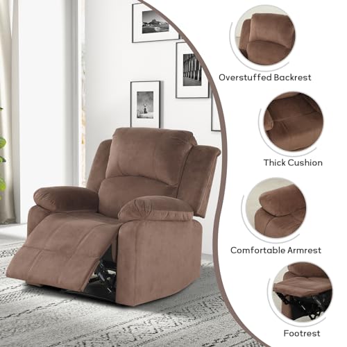 Brown Manual Recliner Chair with Padded Headrest and Armrest N4669