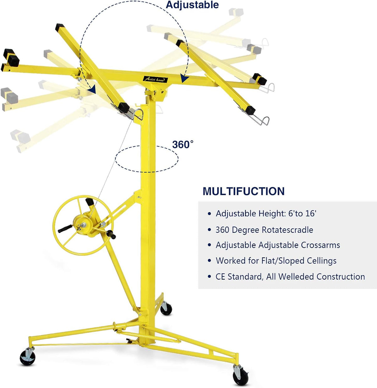 Drywall Lift Rolling Panel Hoist Jack Lifter 11FT O600676