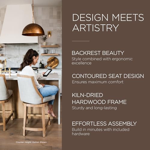 Weathered Oak Finish Sand Color Fabric Upholstered Counter Height Barstool, Set of 2 R704575