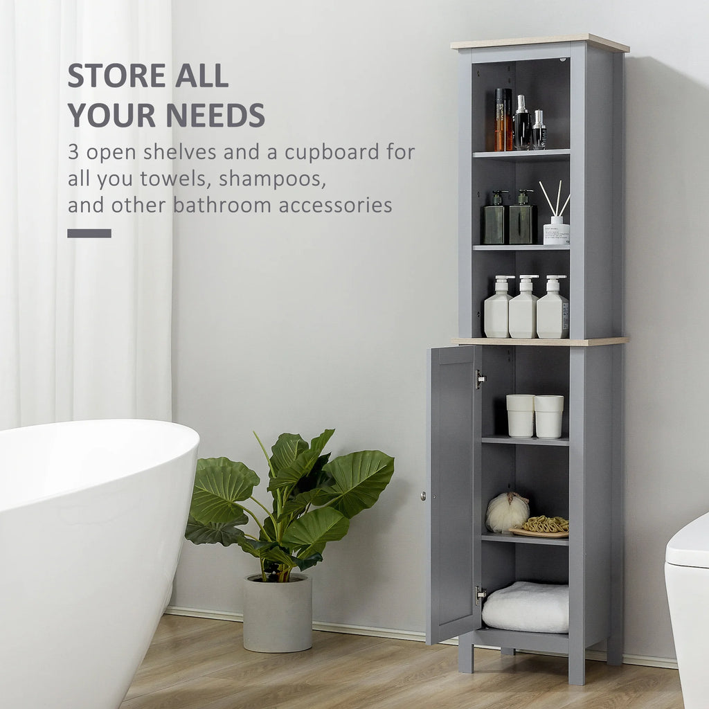Grey Tall Bathroom Storage Cabinet with 3 Tier Shelf and Door E819538