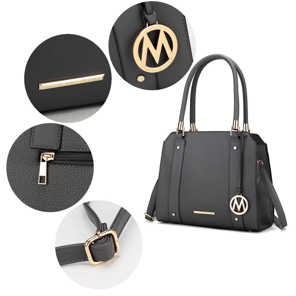 Pewter Vegan Leather Satchel Bag & Wristlet Wallet X525159