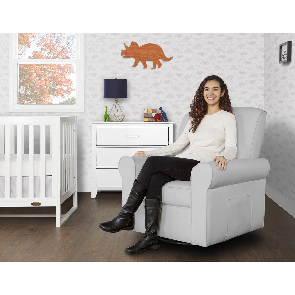 Gray Upholstered Swivel Glider T59043