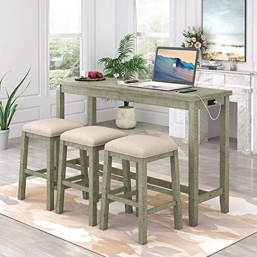 4-Piece Counter Height Dining Table Set with 3 Leather Padded Stools Z414082